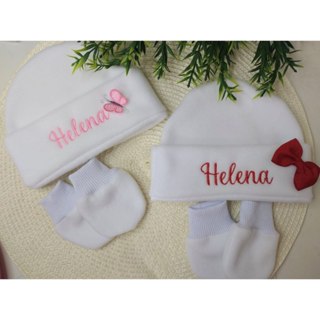 TOUCA COM LUVA RN MATERNIDADE MICROSOFT BORDADA NOME +LUVAS em Oferta na Shopee