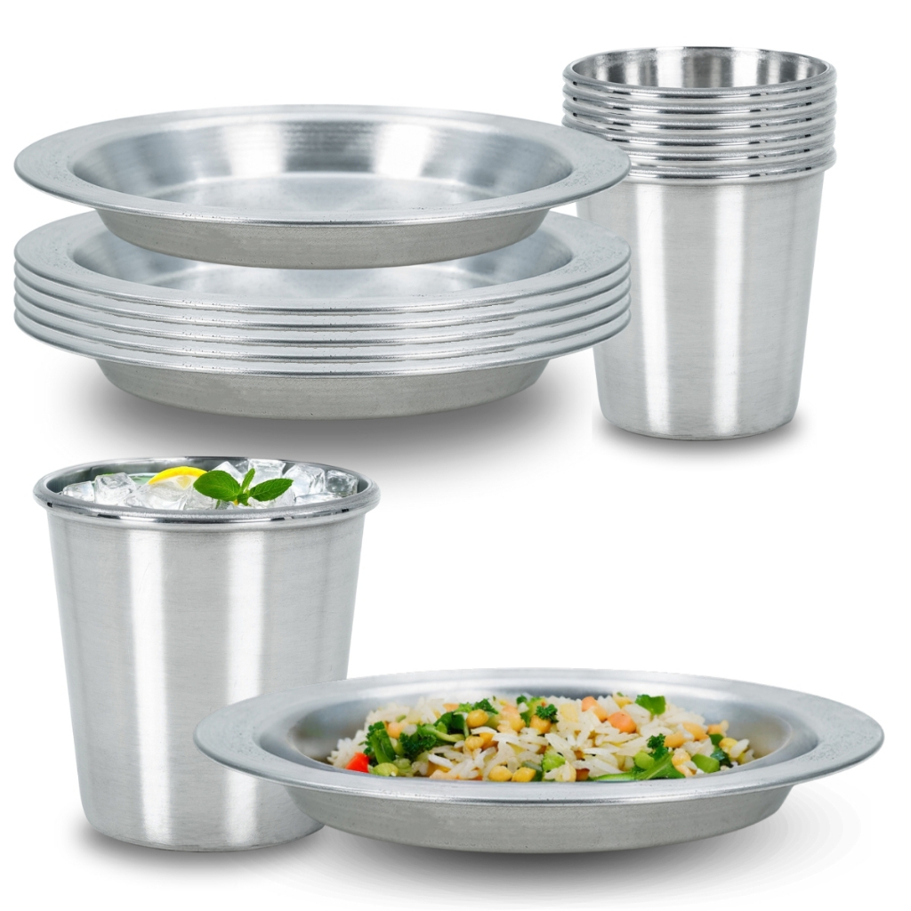 Kit 6 Pratos e Copos de Alumínio Para Refeitório Merenda Escolar em Oferta na Shopee