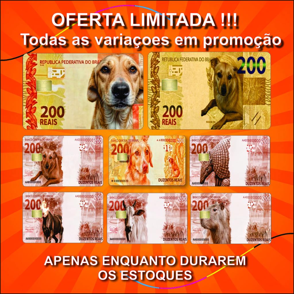 Adesivos Para Cartão Nota de 200 reais Cachorro, Adesivo Skin Cartão, película Adesiva, caramelo.