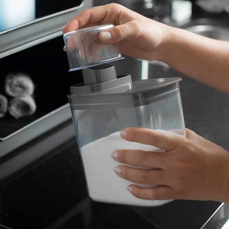 6 Dispenser Porta Sabão Líquido Pó Amaciante Organizador de Lavanderia Hermético Tampa Dosadora OU