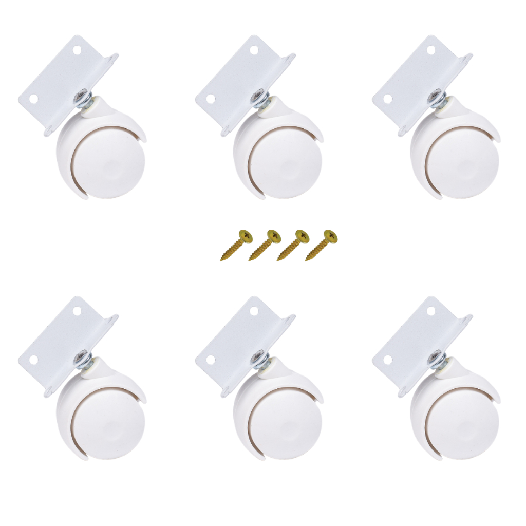 Kit 6 Rodinha 42mm Chapa Em L Universal Para Berço Móveis