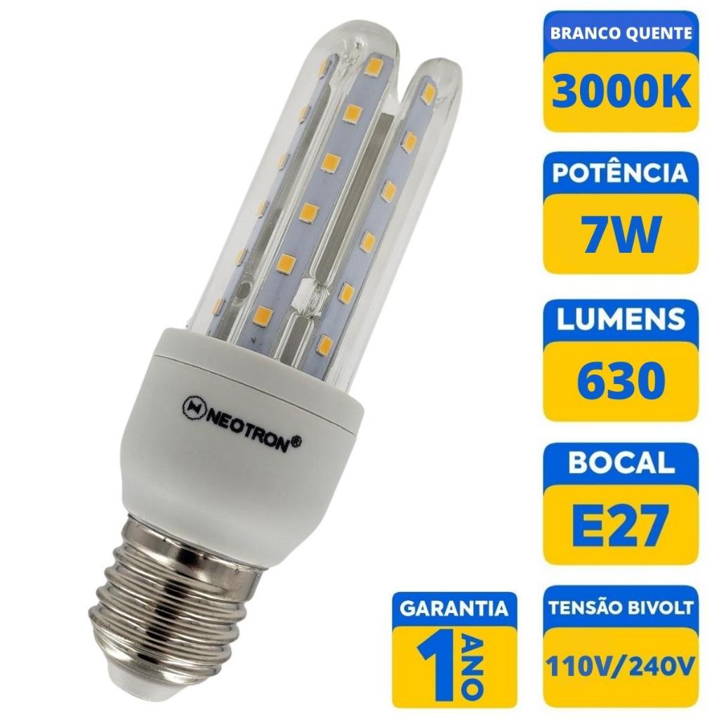 Lâmpada LED Compacta 7W 3000K Bivolt Luz Amarela Branca Quente E27 Econômica Casa Espiga de Milho