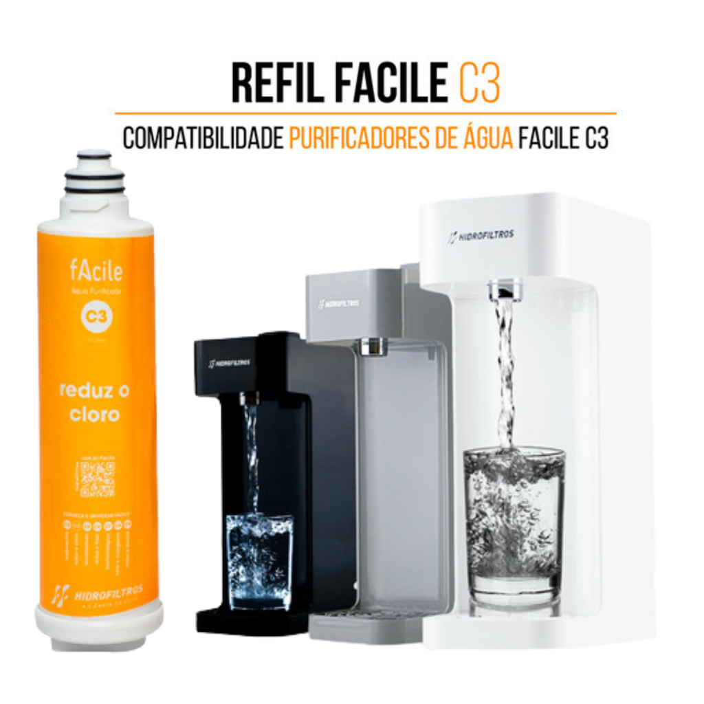 Refil Facile C3 Filtro Purificador Reduz Cloro Hidrofiltros Vela Para Purificador