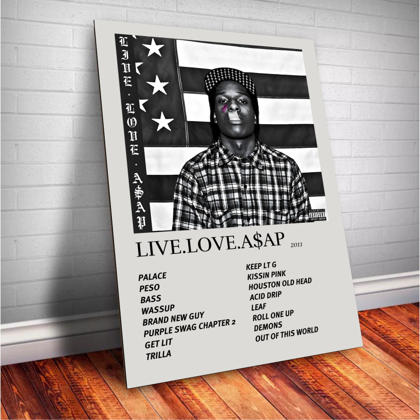 Quadro Decorativo Placas A$AP Rocky Quadro Discografia Album em MDF 30x20cm Full HD