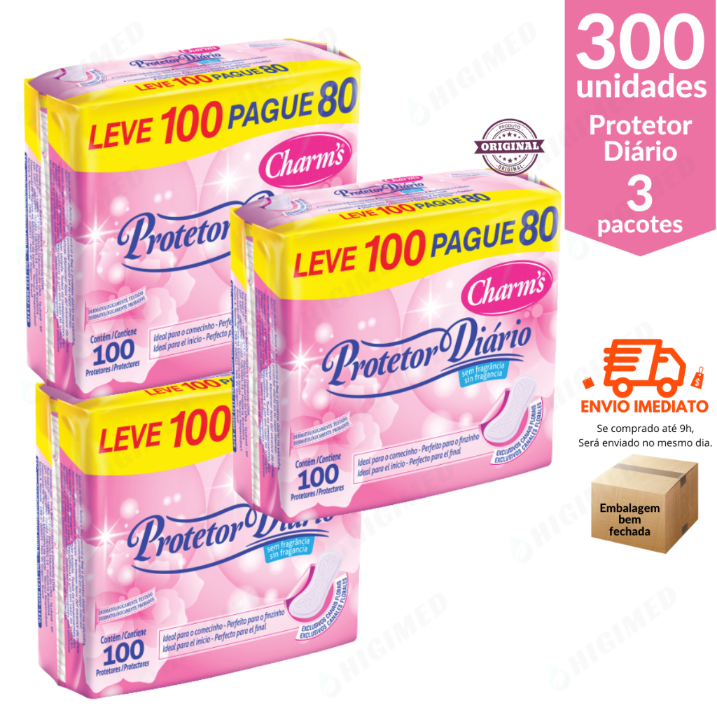 Kit com 300 Protetor Diário Feminino com gel absorvente - Charms em Oferta na Shopee