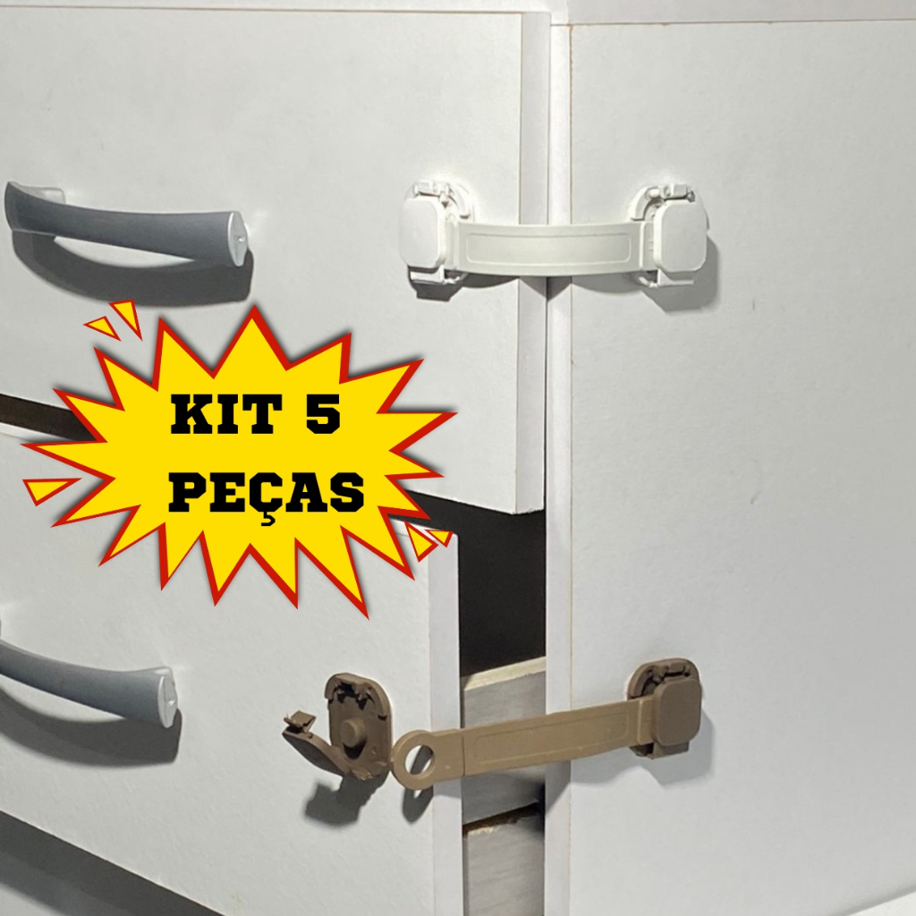 Kit 5 Trava Gaveta Armário Geladeira Porta Vaso Sanitário Segurança Protetor Proteção Infantil Bebe
