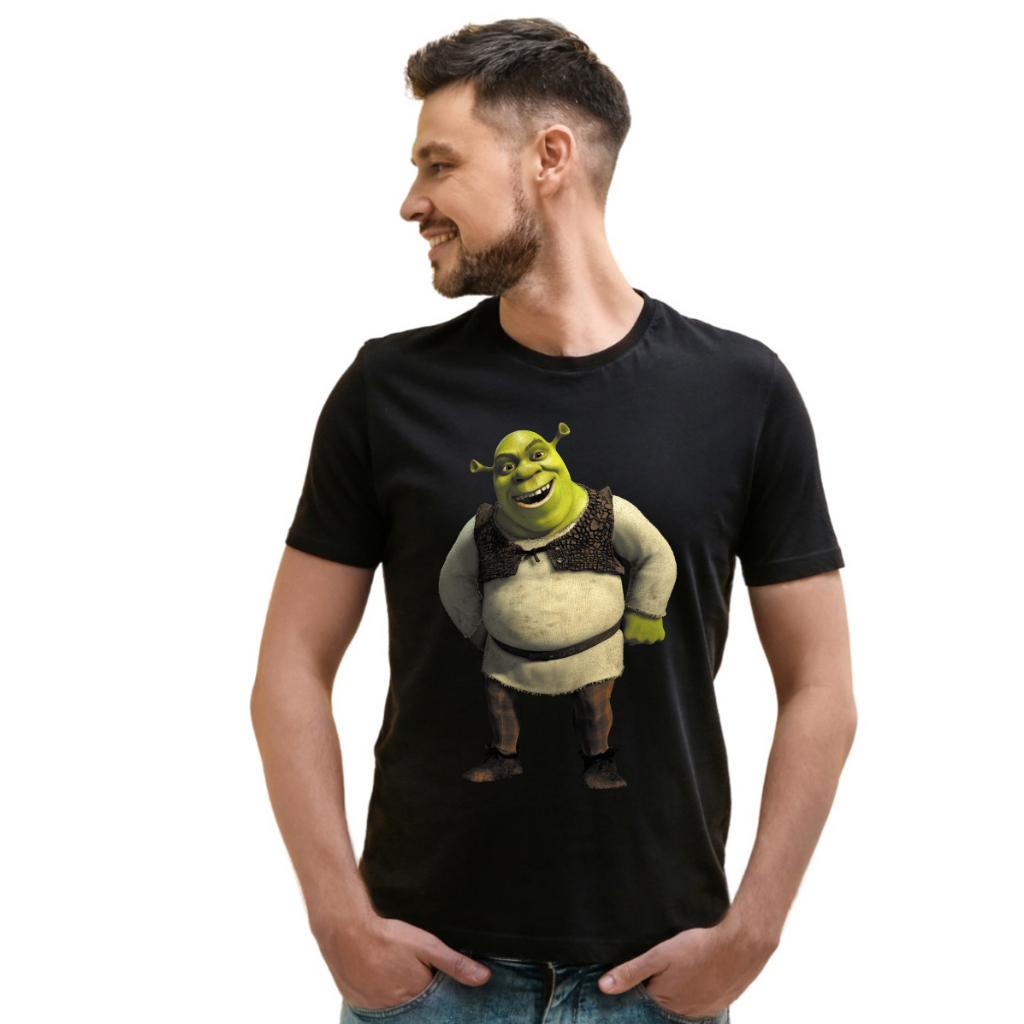 ADULTO E INFANTIL SHREK O FILME TSHIRT PRETA CORES E ESTAMPAS VARIADAS