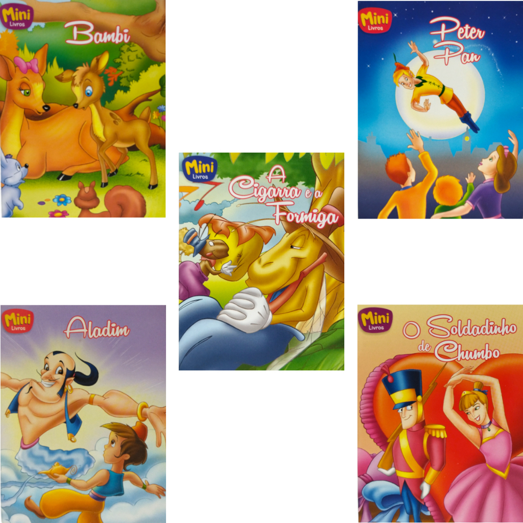 Mini clássicos - Kit 4 - Aladin, O Soldadinho de chumbo, Peter Pan, Bambi e A cigarra e a formiga