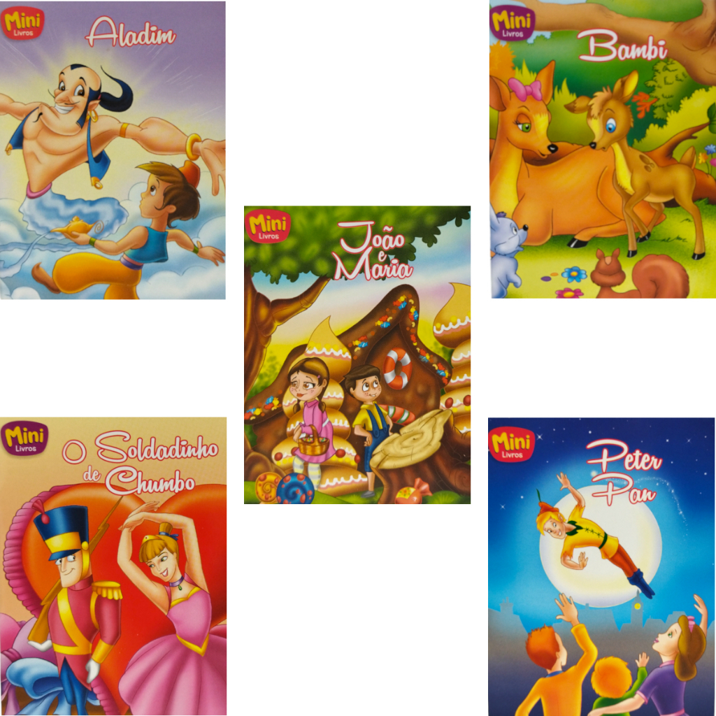Mini clássicos - Kit 1 - Peter Pan, João e Maria, Bambi, O Soldadinho de chumbo e Aladin