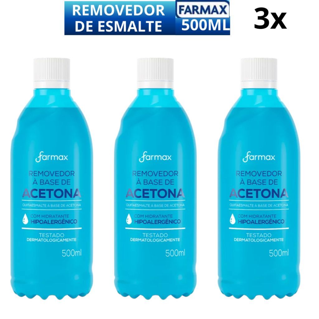 Kit C/3 Removedor de Esmalte À Base de Acetona Farmax 500ml em Oferta na Shopee