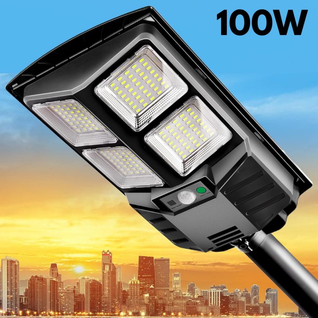Holofote Solar 100W Refletor Poste Luminaria Potente À Prova D'água - Rua, Casa e Ambientes Externos