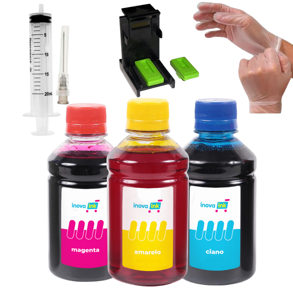 Tinta compatível Recarga Cartucho colorido 662 HP Inova Ink