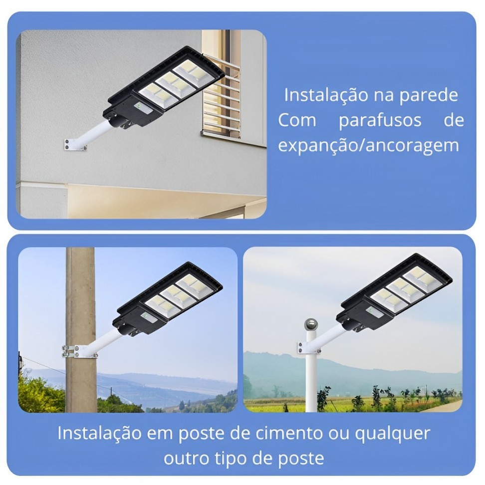Luminária Solar LED 150W - Refletor para Poste com Sensor, Iluminação Potente à Prova D'água