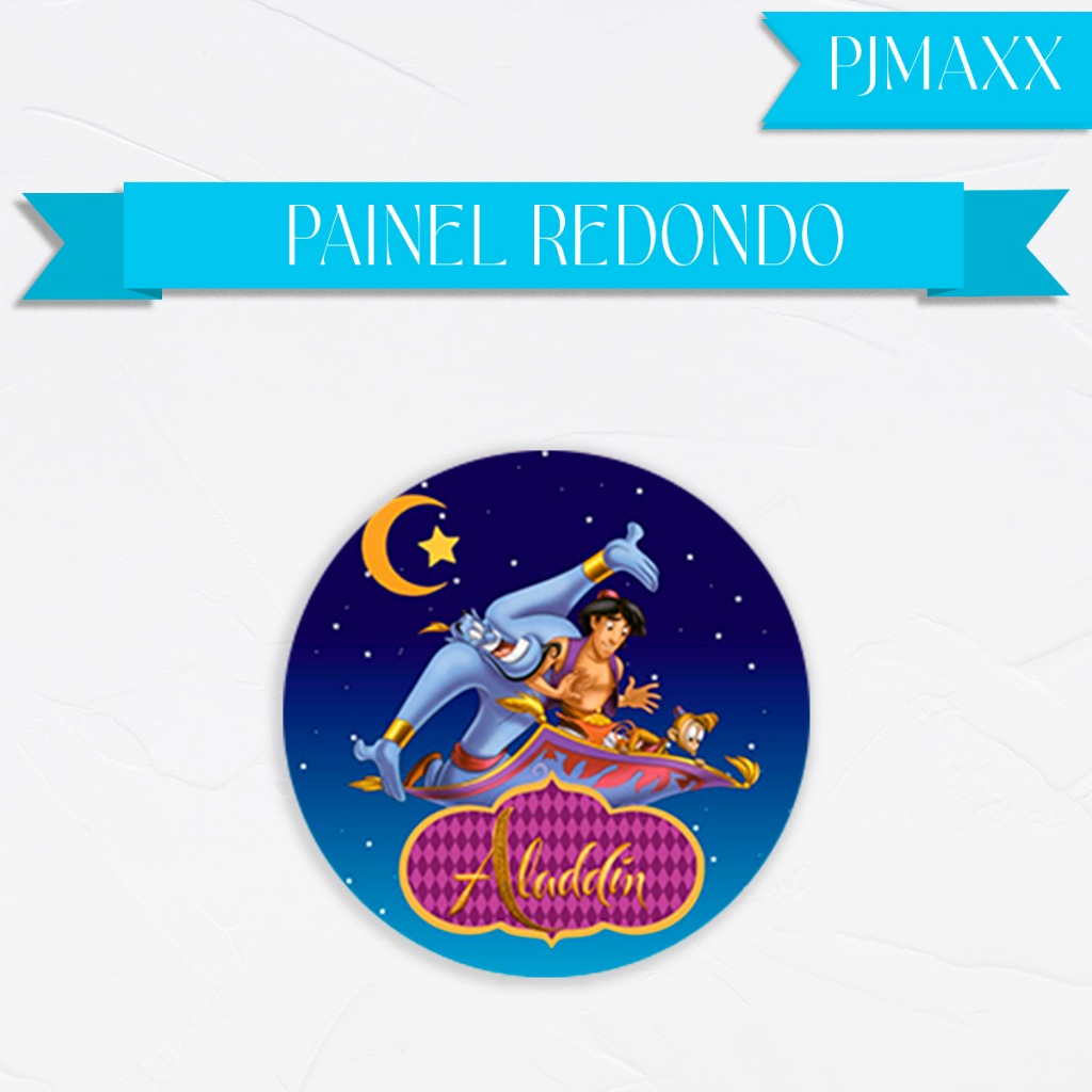 Capa Para Painel Redondo Aladdin Gênio da Lâmpada Filme Infantil Disney Decoração Elegante Malha Sublimada