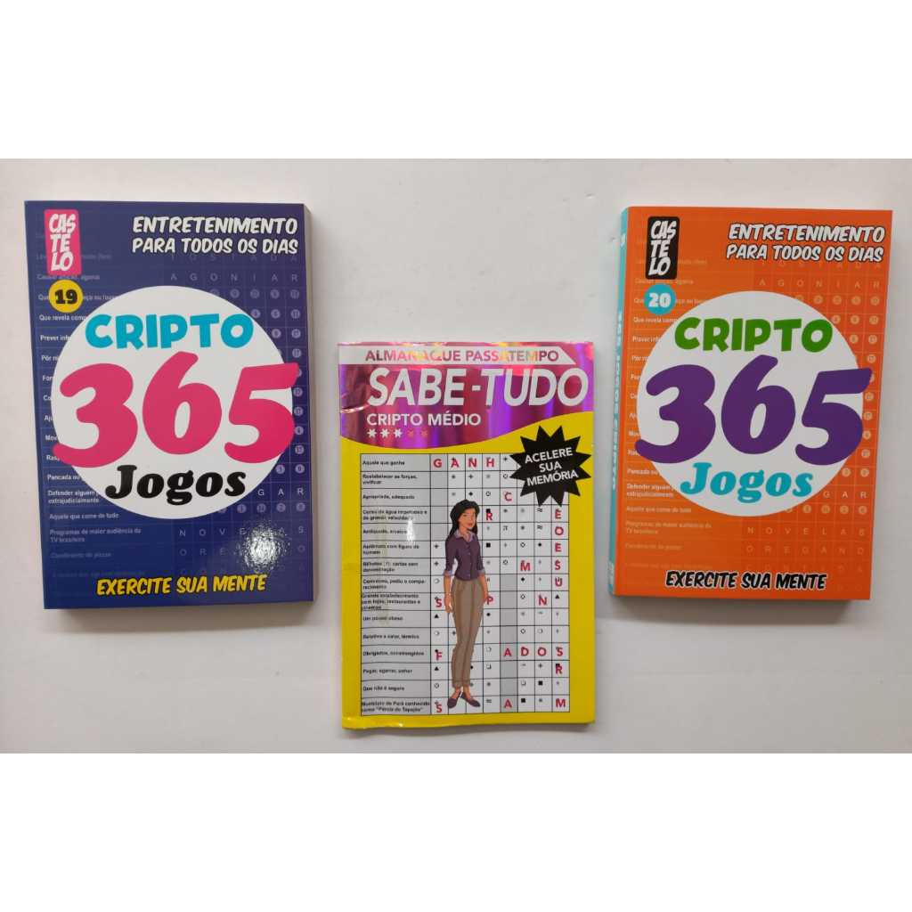 Kit SUPER CRIPTO 2 Livros 365 JOGOS CRIPTO + 1 LIVRO CRIPTO 100 Páginas PASSATEMPOS CRIPTOGRAMAS 365 JOGOS CRIPTEX