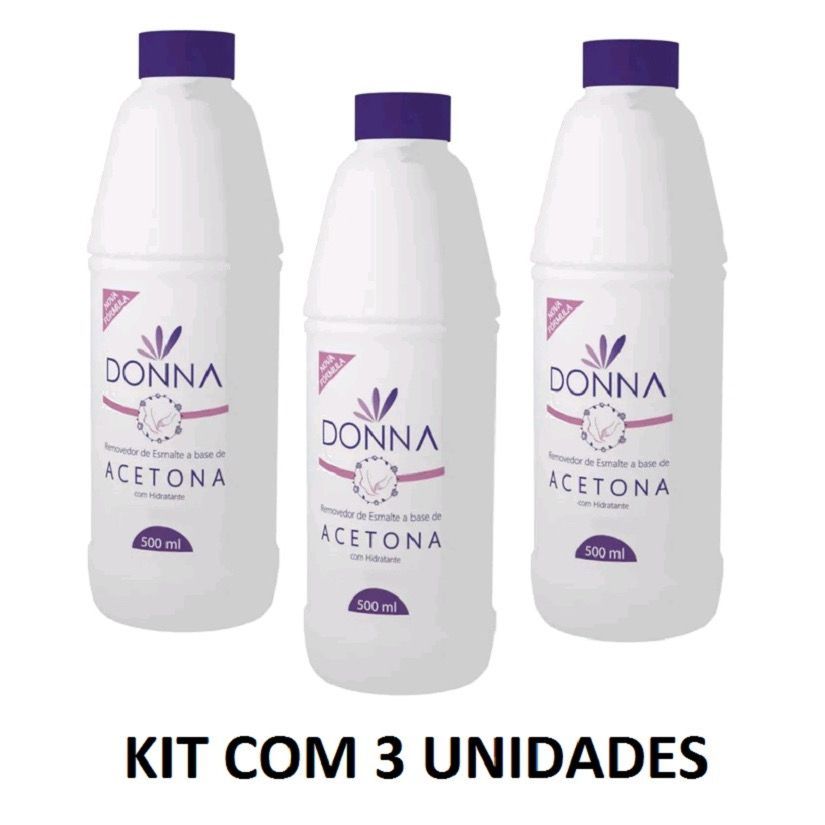 Kit C/3 Removedor de Esmalte á Base de Acetona Donna 500ml em Oferta na Shopee