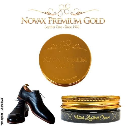 Creme couro lustrável Novax Gold 40g graxa premium couros lisos restaurador, hidratação, alto brilho