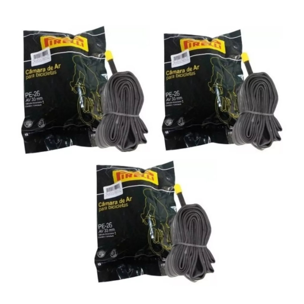 Kit 3 Camara De Ar Bicicleta Pirelli Aro 26 Bico Grosso 33mm Bike em Oferta na Shopee