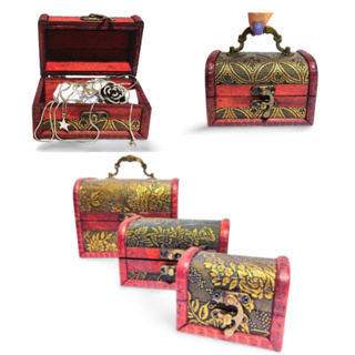 Baú madeira vintage rústico retrô bijuterias porta jóia porta treco UN ou jogo com 3 peças em Oferta na Shopee