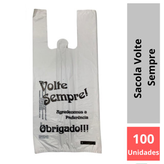 Sacola Plástica Branca Reforçada (30x40) com Logo Volte Sempre (Pacote C/100 unidades)