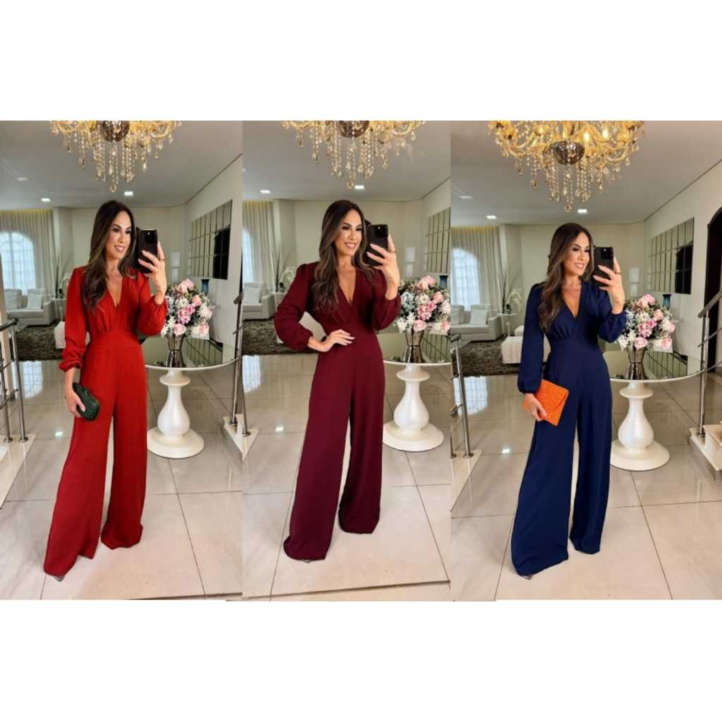 MACACÃO LONGO PANTALONA fleer decote V. Para formatura y casual