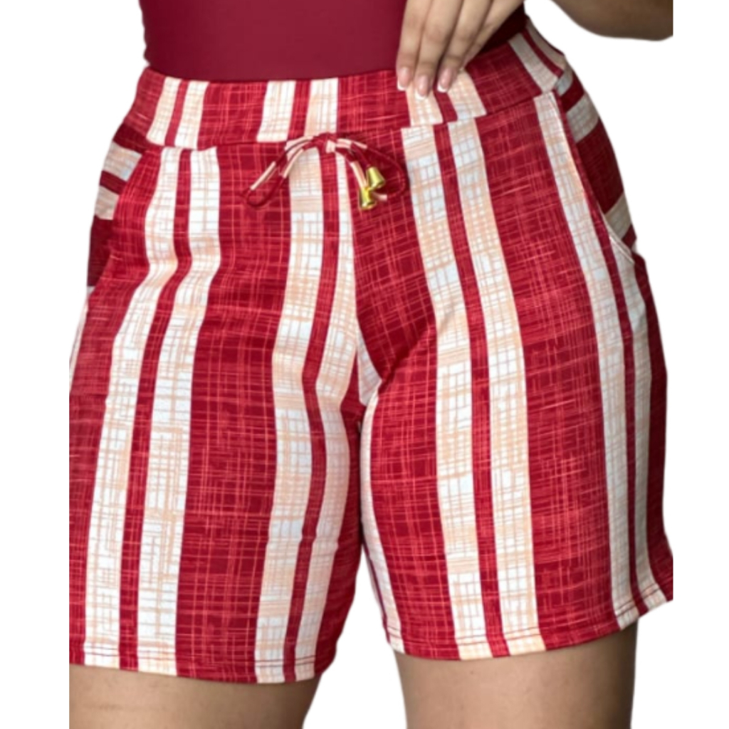 Kit shorts crepe feminino listrados e floridos em Oferta na Shopee