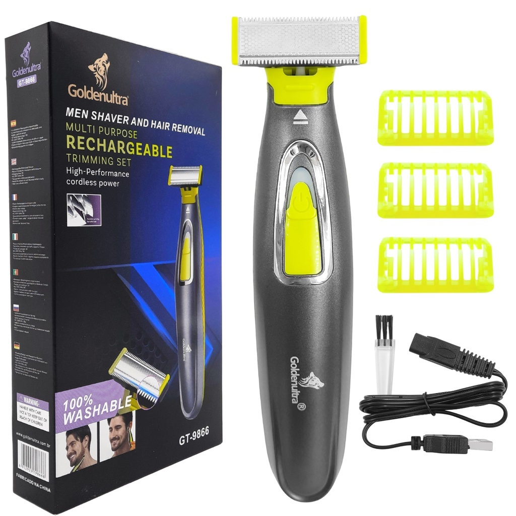 Barbeador Eletrico A Prova D'agua Usb Flexivél Profissional 110V/220V Corpo e Rosto Goldenultra