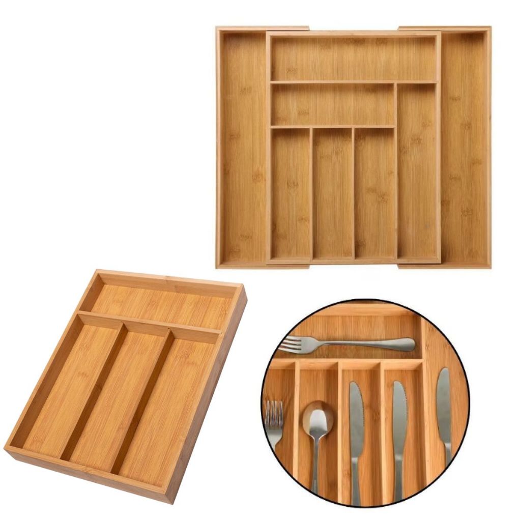 Porta Talheres Bambu Organizador Separador 5 Divisórias Extensivel Gaveta Grande Divisor M...