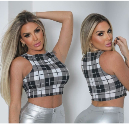 Cropped Sarah Coleção Xadrez Verão Estiloso Conforto em Cada Look Estoque Limitado