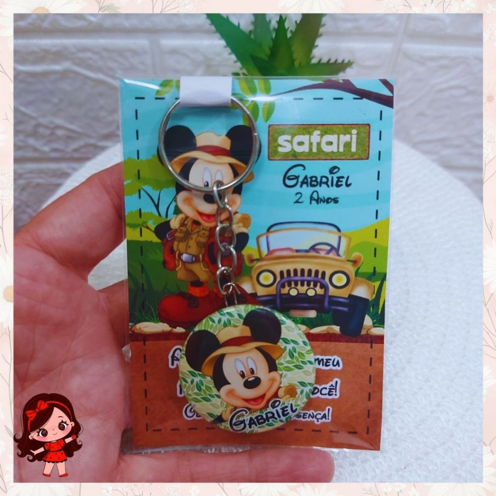 Kit Lembrancinha para festa -  Chaveiros personalizados com card tema Mickey Safari - Lembrancinha Mickey Safari