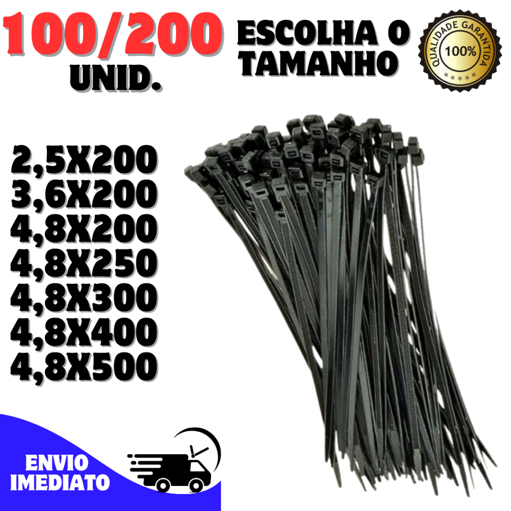 Kit 100/200 fita Cintas Plasticas Abracadeira Nylon Enforca Gato hellerman - Várias Medidas em Oferta na Shopee