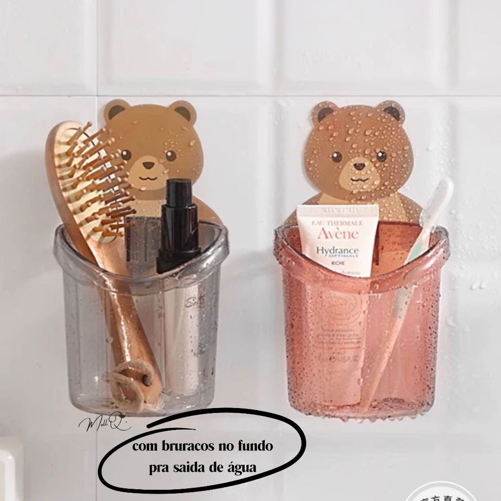 Suporte Porta Escova De Dentes Para Barbeador Banheiro Com Urso Adesivo em Oferta na Shopee