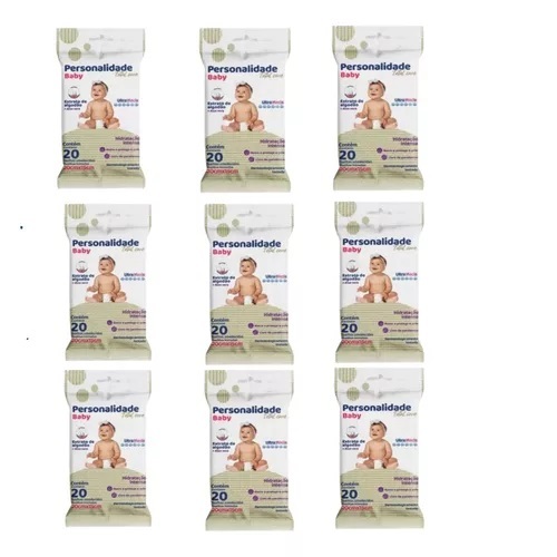 Kit 9 Pacotes Toalhas Umedecidas De Bolsa Personalidade Baby Pockek  Ultra Macia 20 unidades