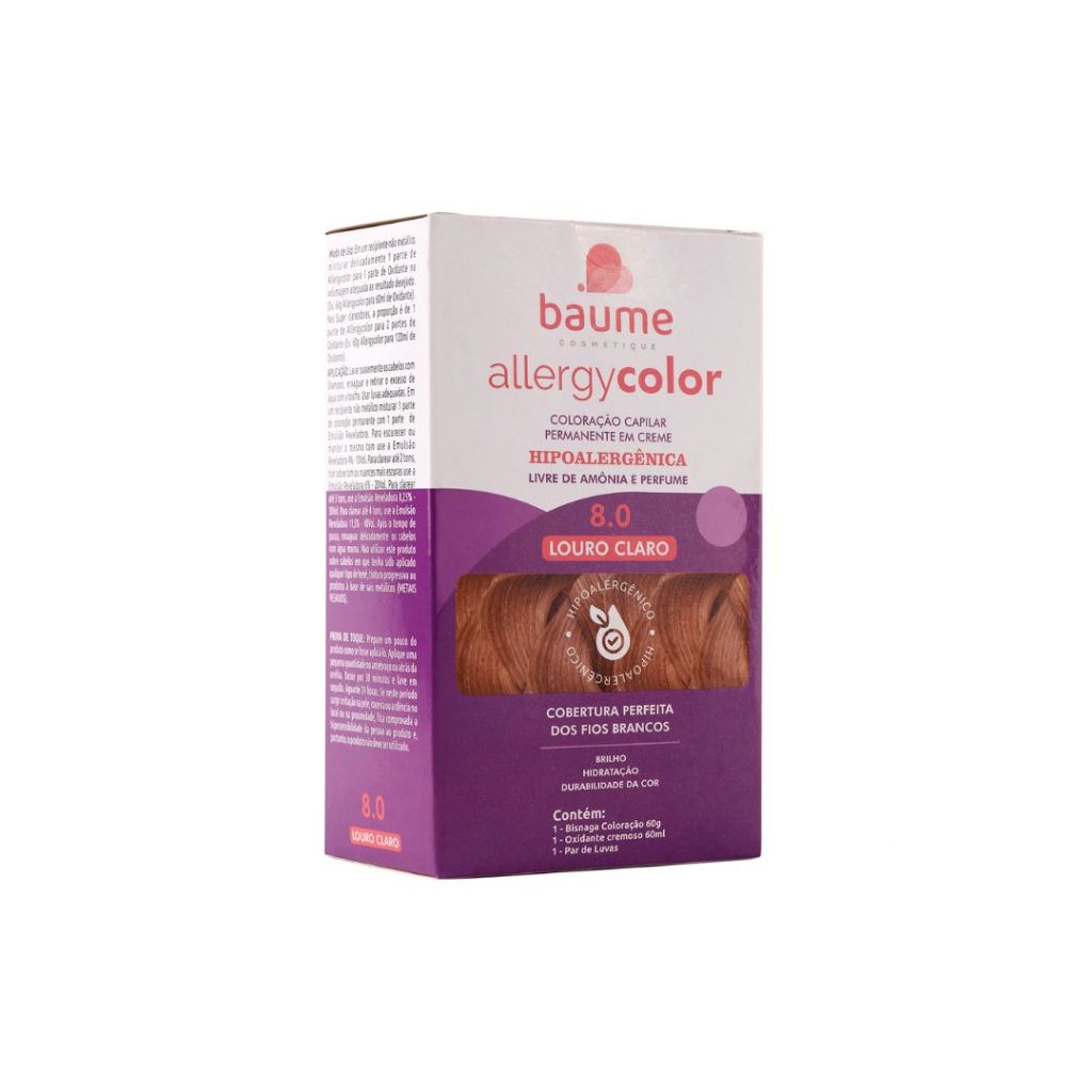 Coloração Hipoalergênica Allergycolor Kit Baume - 8.0 Louro Claro