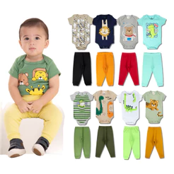 Kit 8 Peças de Roupas para Bebê Menino (4 Body Curto + 4 Calça Mijão)Kit 4 Body Roupa Infantil Bebê