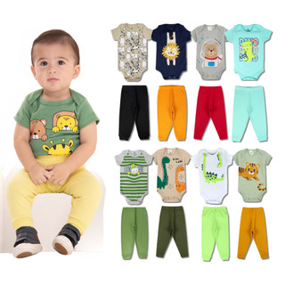Kit 8 Peças de Roupas para Bebê Menino (4 Body Curto + 4 Calça Mijão)Kit 4 Body Roupa Infantil Bebê