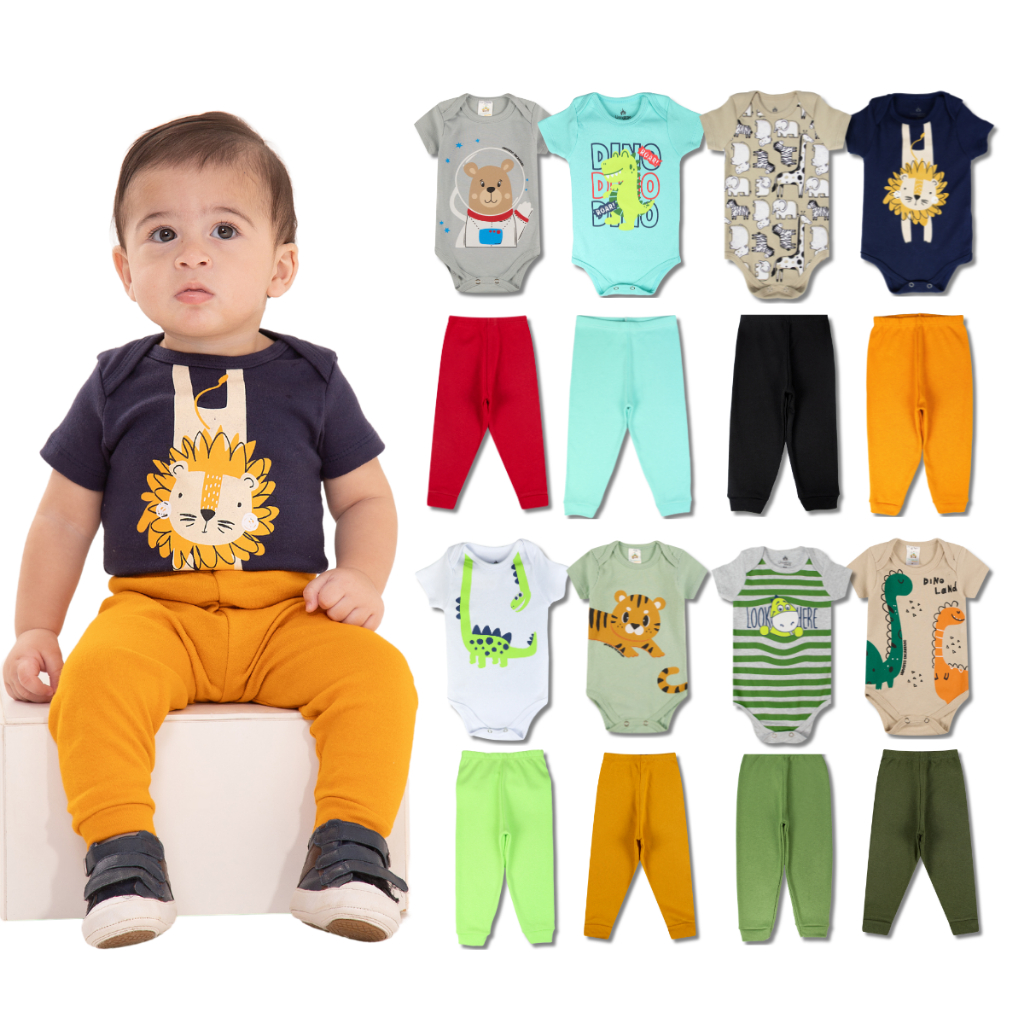 Kit 12 Peças de Roupas para Bebê Menino (6 Body Curto + 6 Calça Mijão)Kit 6 Body Roupa Infantil Bebê em Oferta na Shopee
