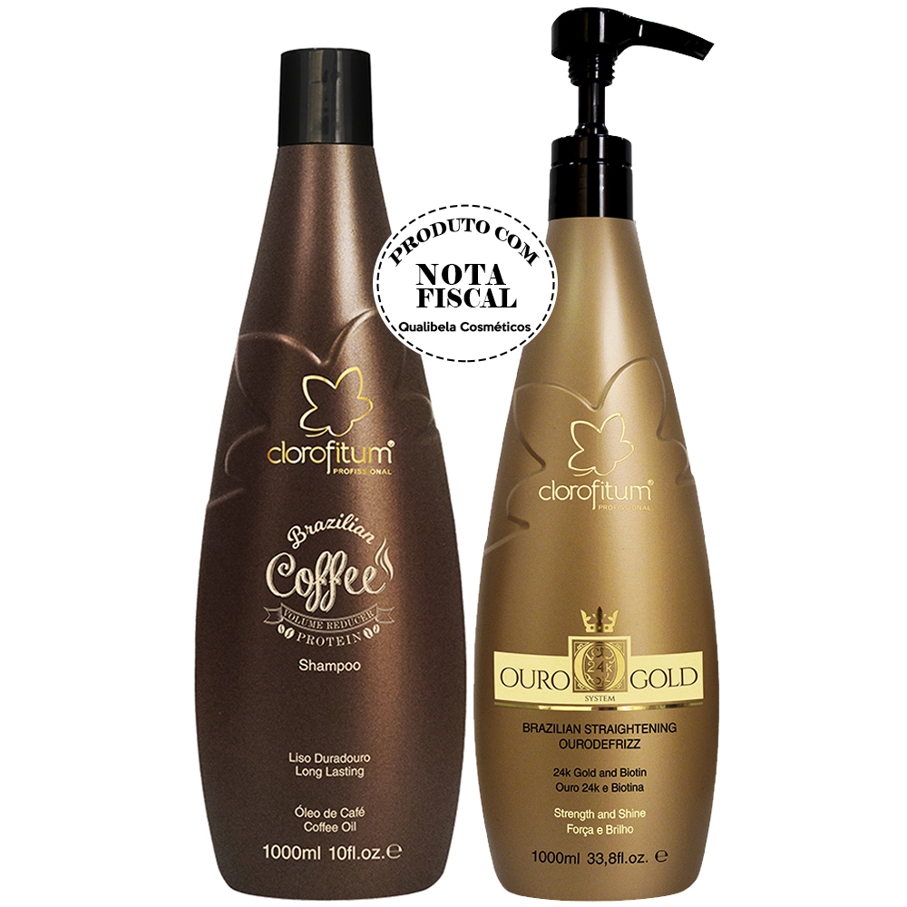 Progressiva Ourodefrizz 24k Gold Clorofitum 1L + Shampoo Brazilian Coffee 1L
