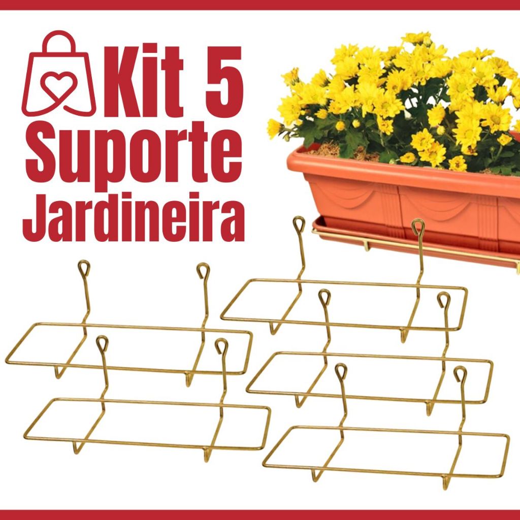 Kit 5 Suporte de Parede Floreira 35cm Para Jardineira Dourado Jardim Horta Vertical Suspenso Para Sacada Parede Janela