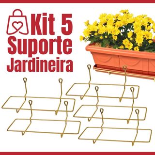 Kit 5 Suporte de Parede Floreira 35cm Para Jardineira Dourado Jardim Horta Vertical Suspenso Para Sacada Parede Janela