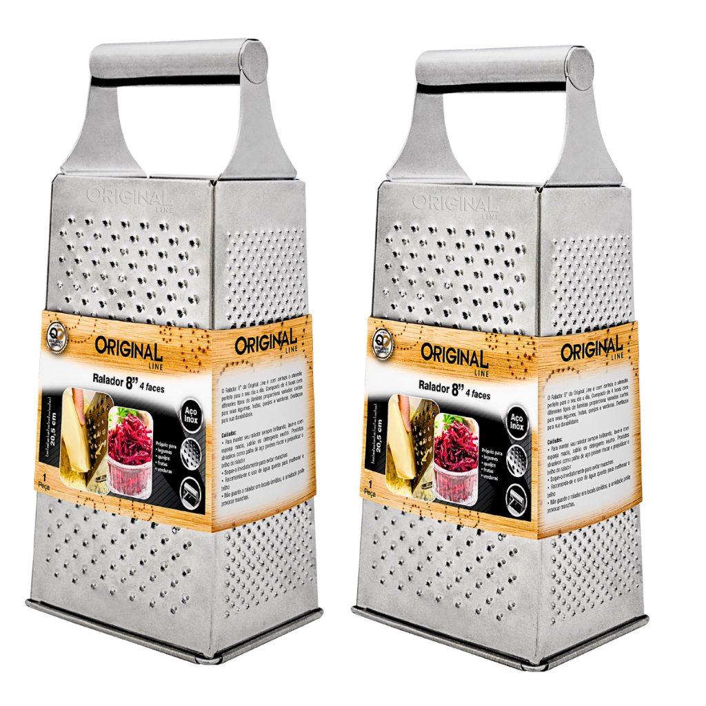 Ralador de metal  Original Line 21 cm Aço inoxidável Durabilidade Cozinha prática Ergonomia Multifuncional Base antiderrapante Lâminas versáteis Facilidade de limpeza Ralação eficiente Conforto no manuseio Utensílio de cozinha Qualidade