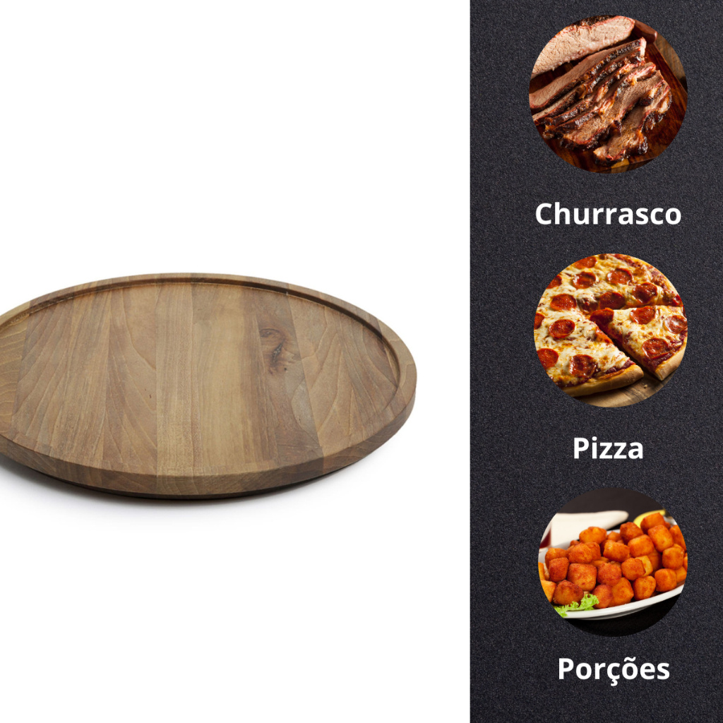 Bandeja para Pizza Gamela Madeira Maciça Forma de 35CM