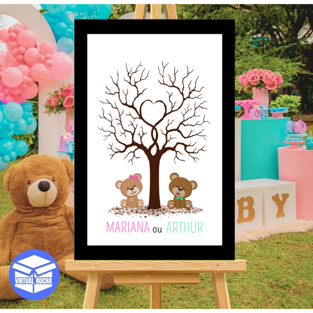 Quadro Placa Recepção Chá Revelação Árvore Digitais Assinaturas Personalizado