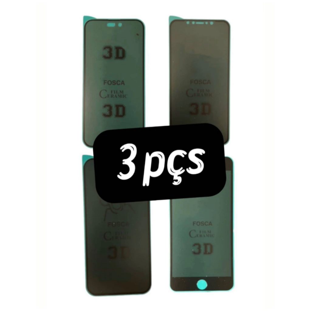 Kit 3 Películas Cerâmica Fosca Privacidade 3D 9D Samsung A05/A10s/A12/A13/A22/A14/A54/A04/A24/A25/A35/A26/S23 Fe/S25 Fe