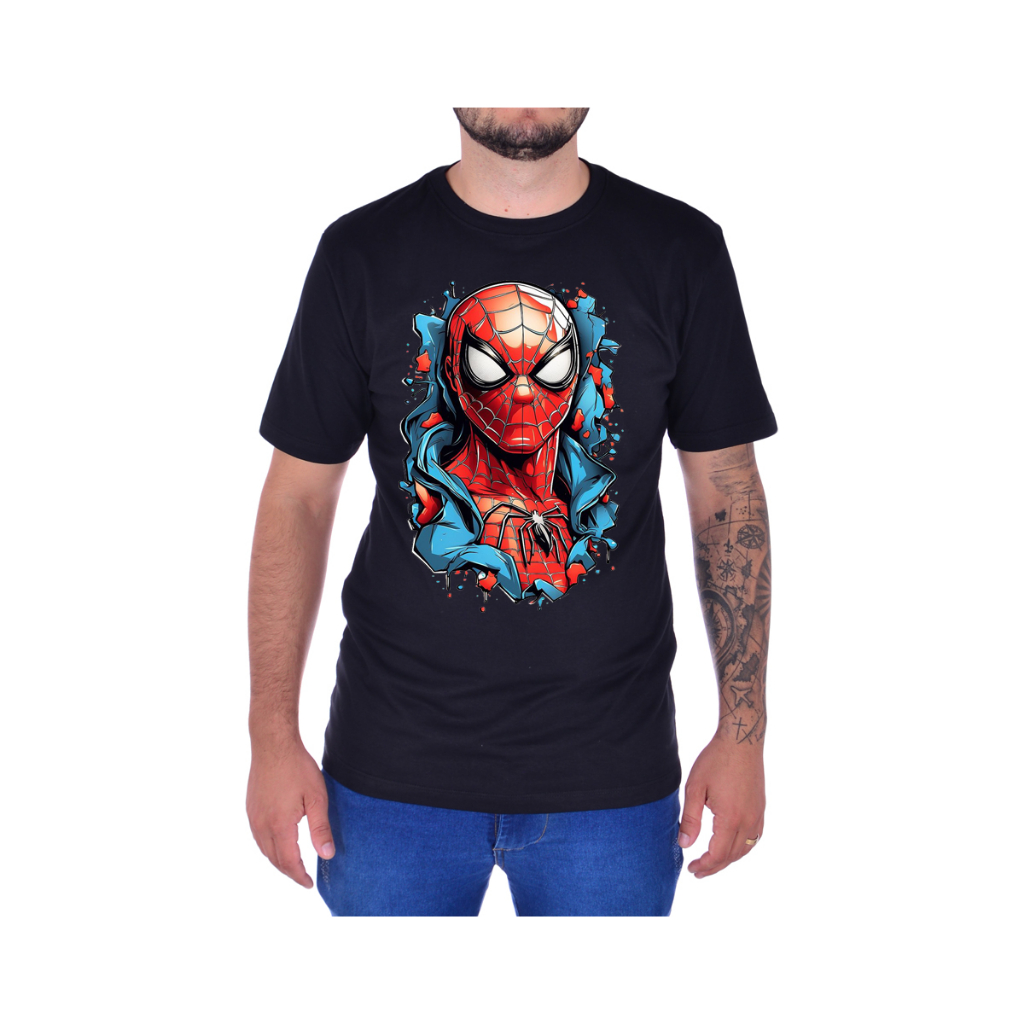 Camisa Algodão Spider-Man Homem Aranha Desenho Estampa