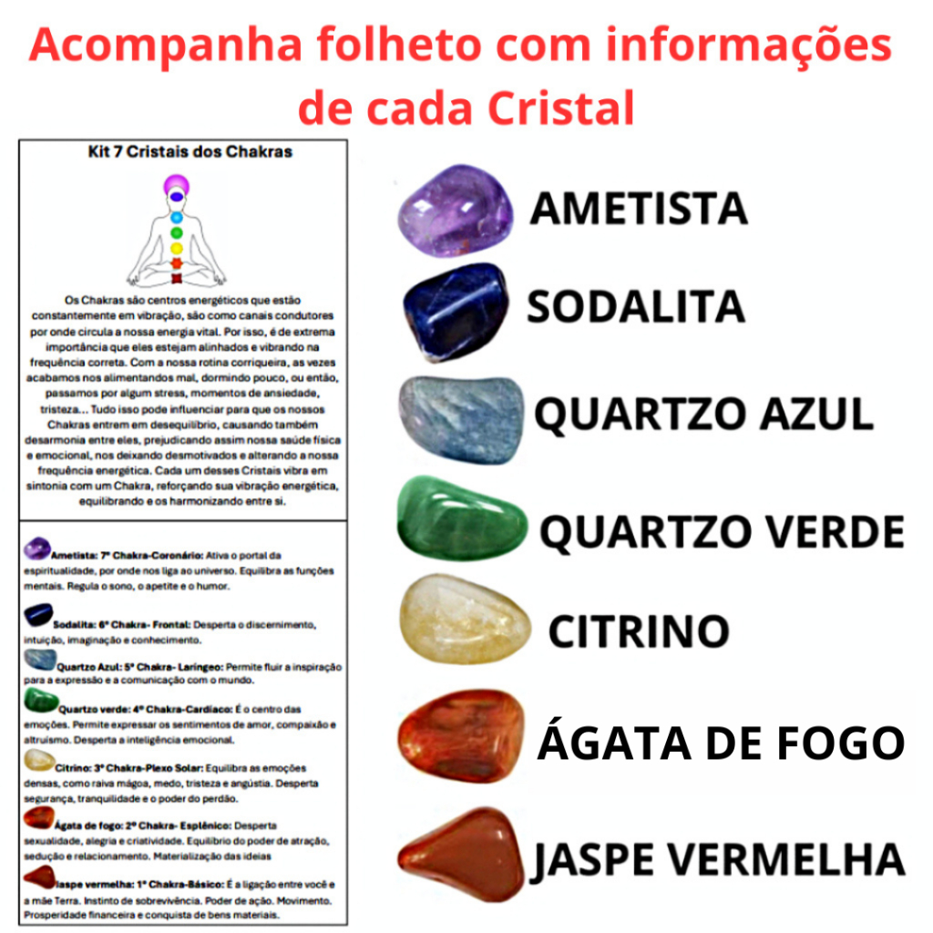 7 Pedras Naturais dos Chakras - Cristais 100% Naturais