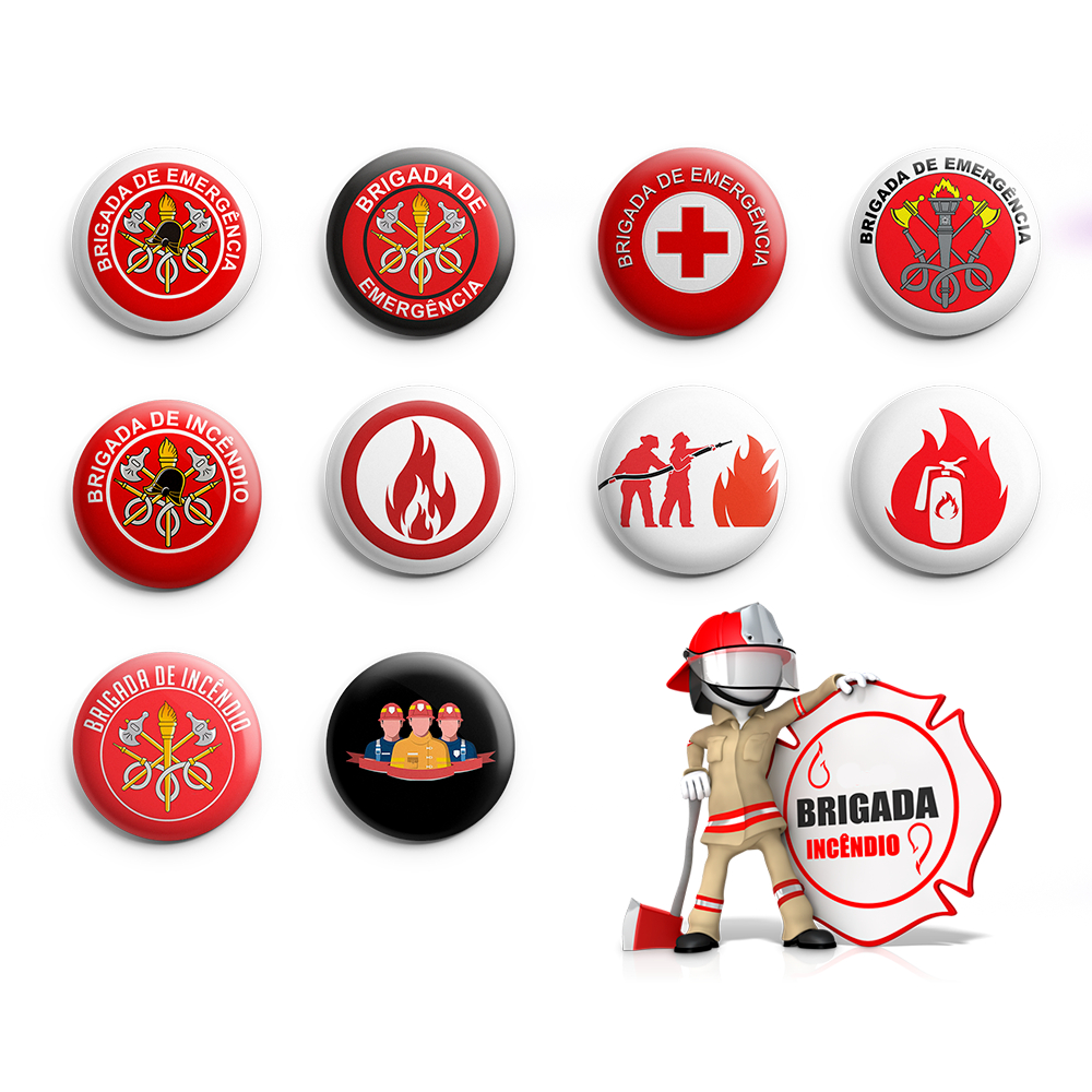 Kit 5 ou 10 unidades Brigada De Incêndio / Emergência Bombeiros - Botum / Boton / Broche (3,5cm & 4,5cm)