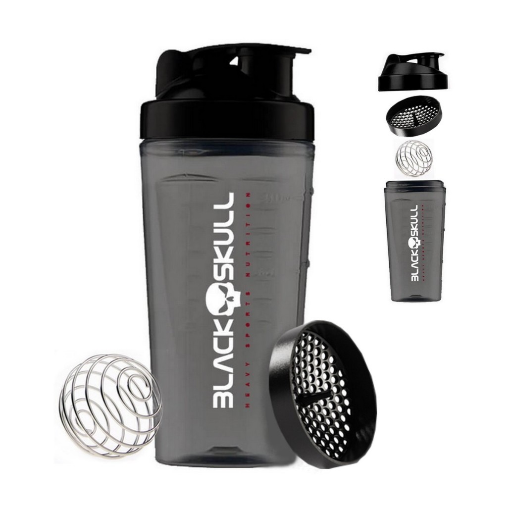 Coqueteleira com mola mixer e filtro 800 ml blackskull preta fume academia