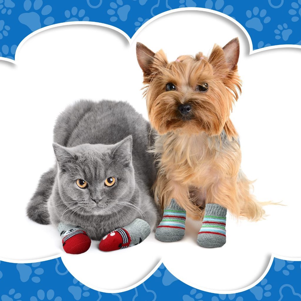 4 peças de Meia Para Pet Cães Gatos Antiderrapante Sapatos Socks