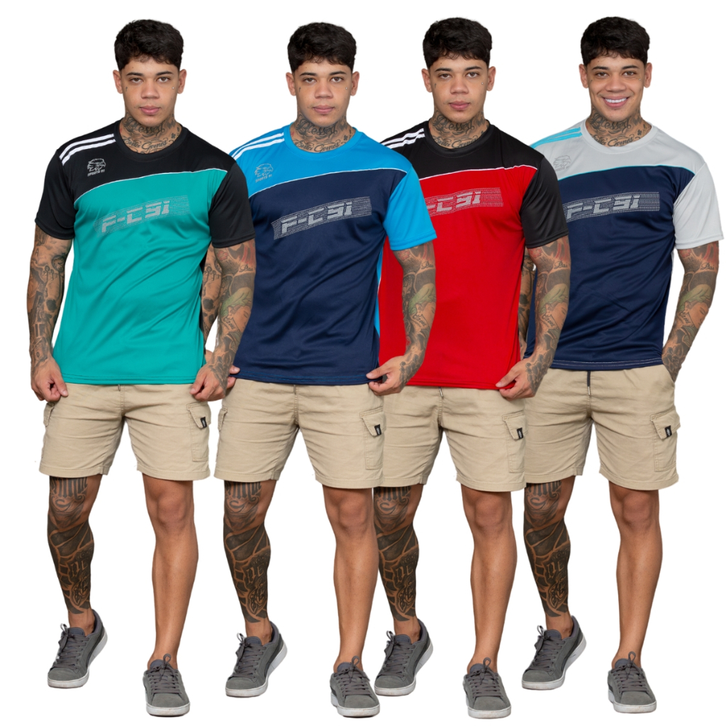 kit 5 camisa masculina poliester manga curta esportiva estilo Academia